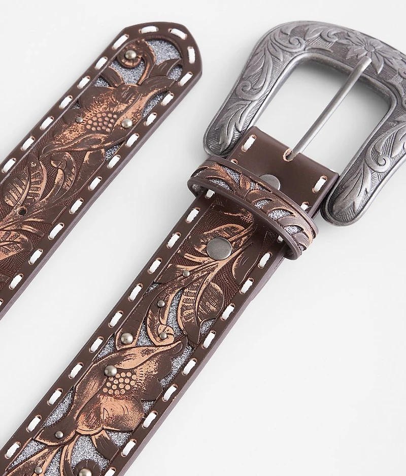 Tooled Leather Glitter Belt