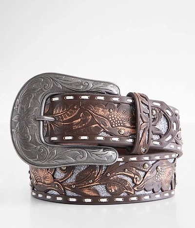 Tooled Leather Glitter Belt