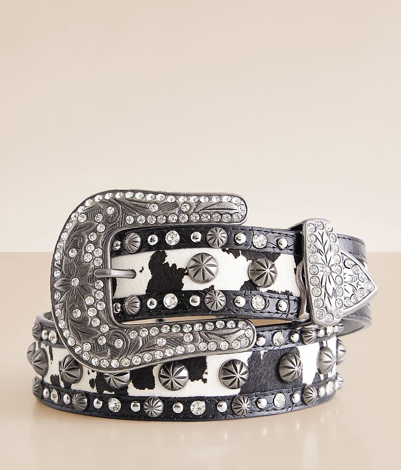 Glitz Cow Print Fur Leather Belt