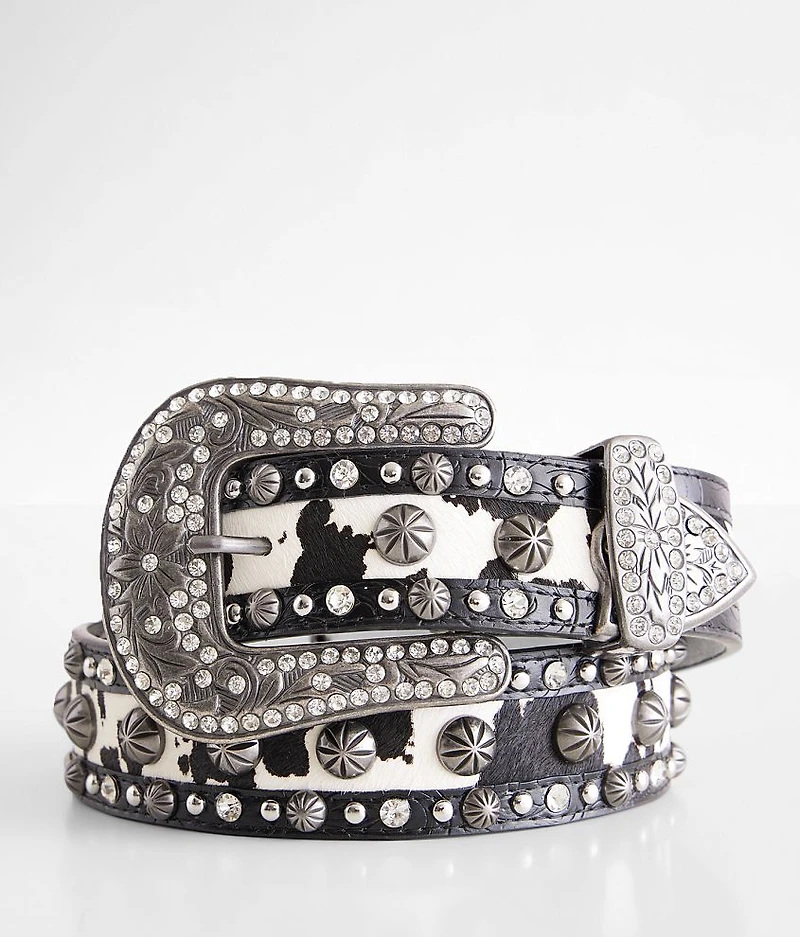 Glitz Cow Print Fur Leather Belt