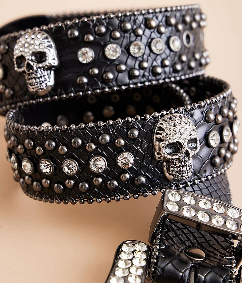 Glitz Skull Leather Belt