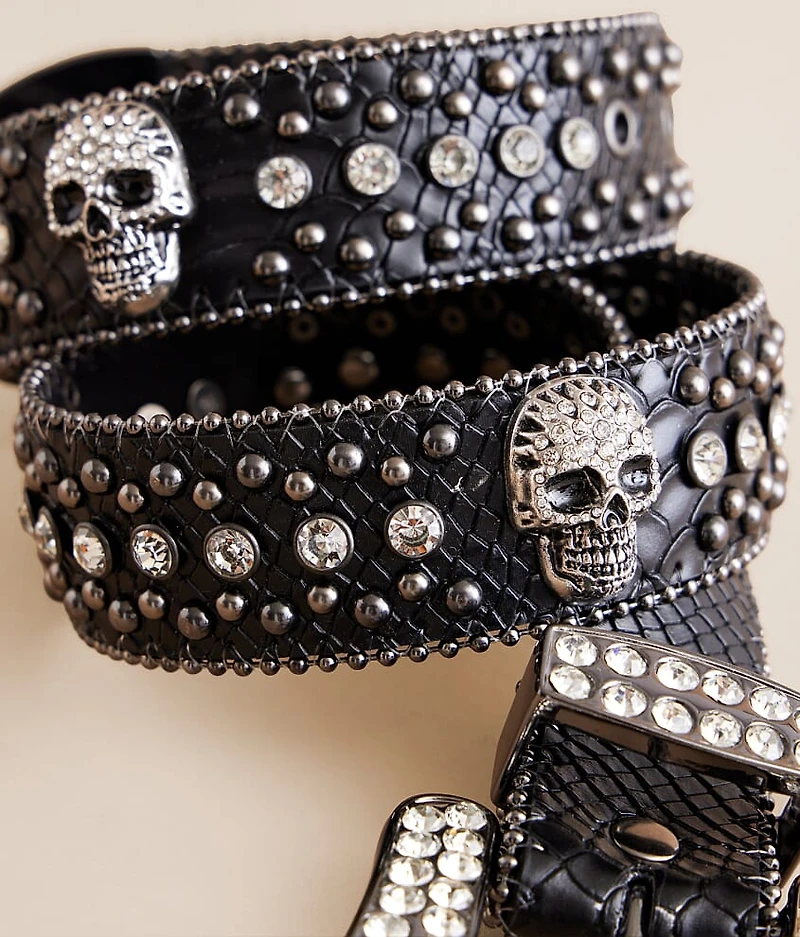 Glitz Skull Leather Belt