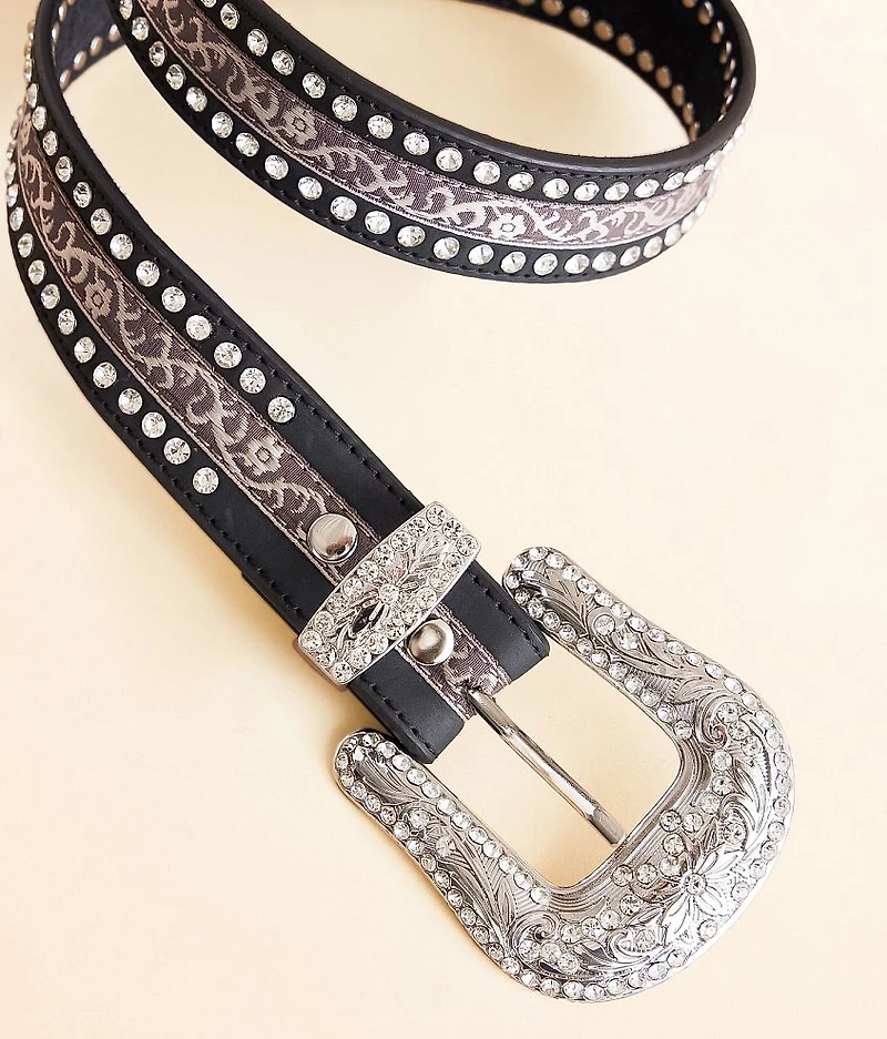 Embroidered Glitz Leather Belt