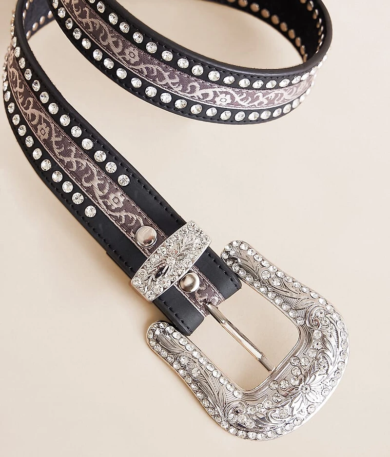 Embroidered Glitz Leather Belt