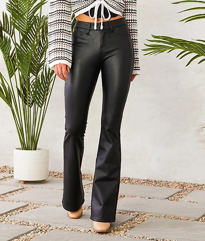 Mid-Rise Faux Leather Flare Pant
