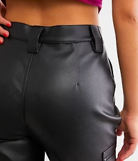 High Rise Faux Leather Cargo Jogger