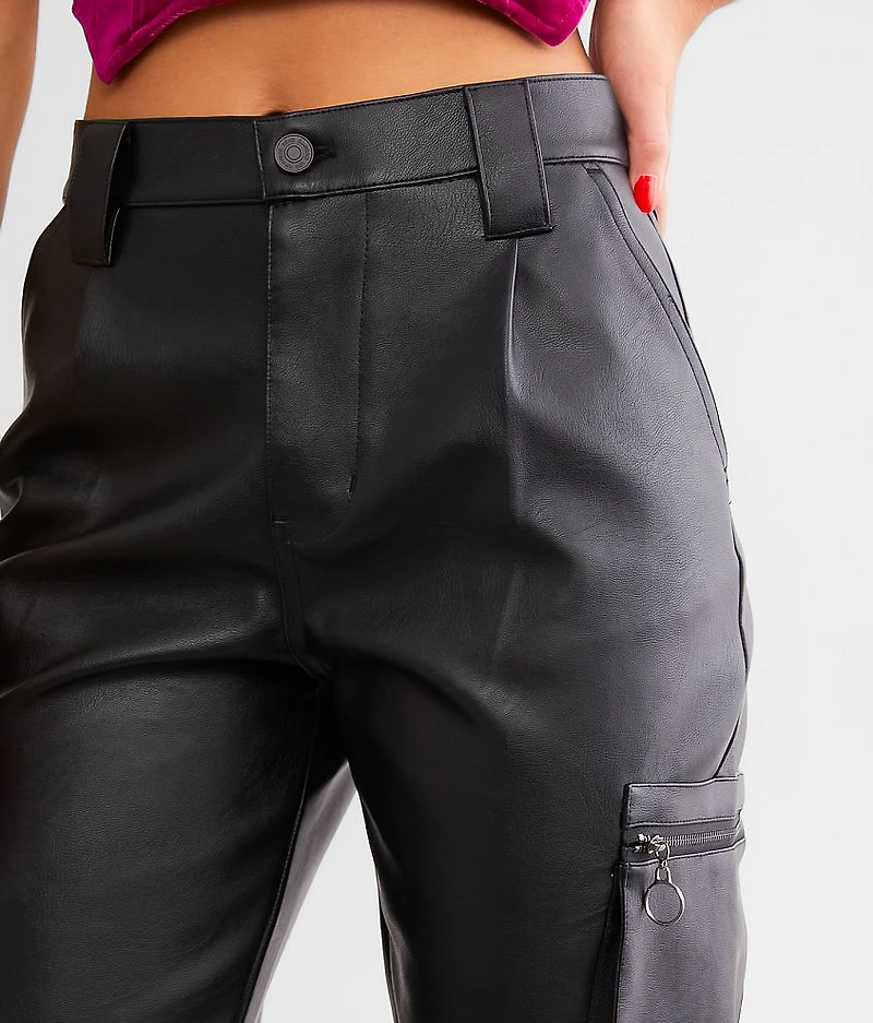 High Rise Faux Leather Cargo Jogger