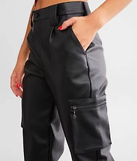 High Rise Faux Leather Cargo Jogger