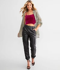 High Rise Faux Leather Cargo Jogger