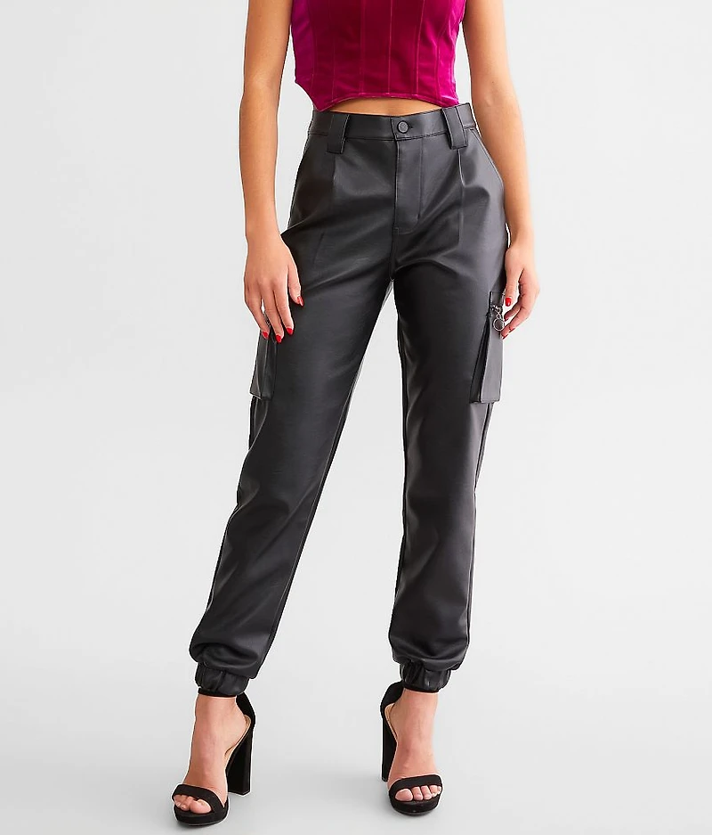 High Rise Faux Leather Cargo Jogger