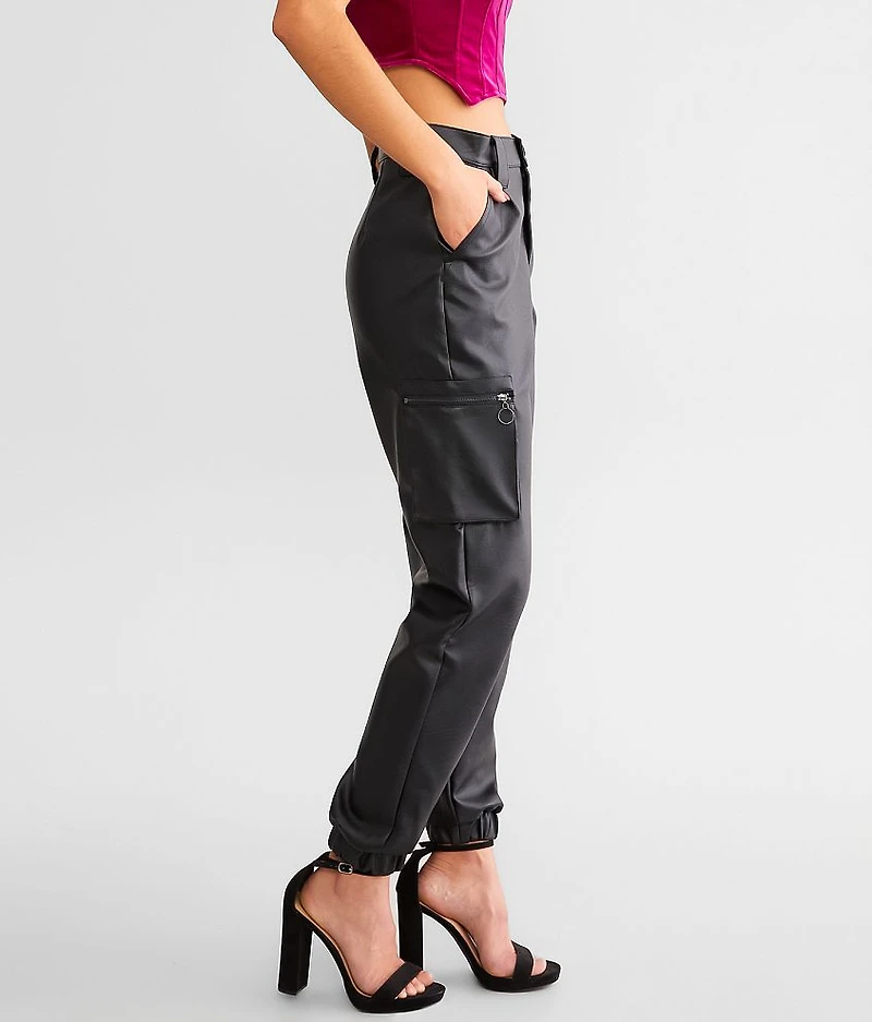 High Rise Faux Leather Cargo Jogger
