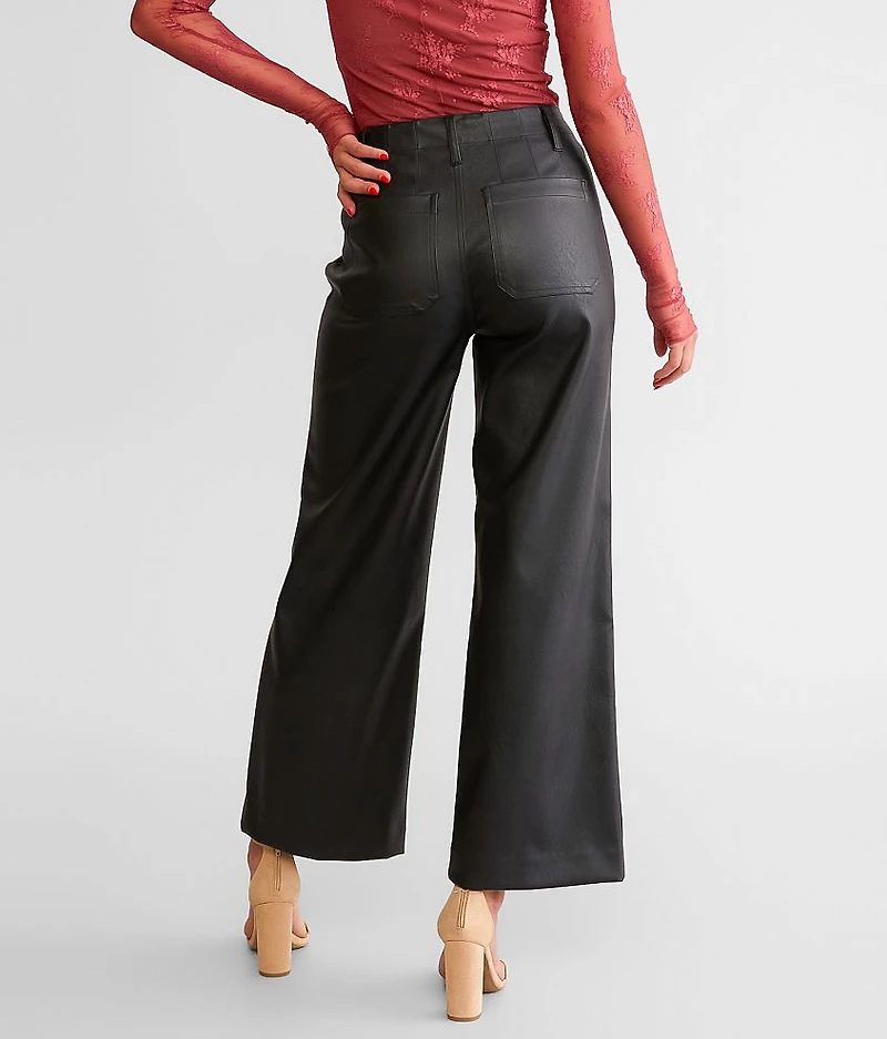 High Rise Cropped Wide Leg Pleather Pant