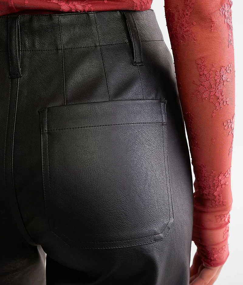 High Rise Cropped Wide Leg Pleather Pant