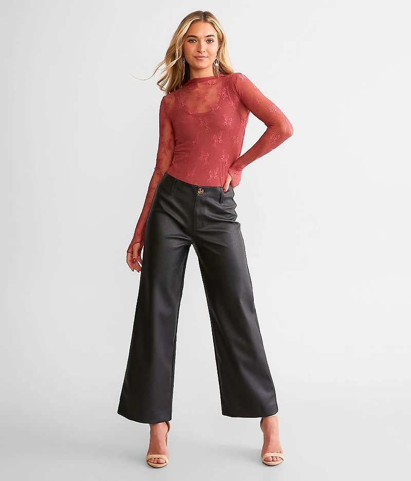 High Rise Cropped Wide Leg Pleather Pant