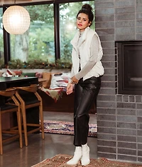 High Rise Cropped Wide Leg Pleather Pant