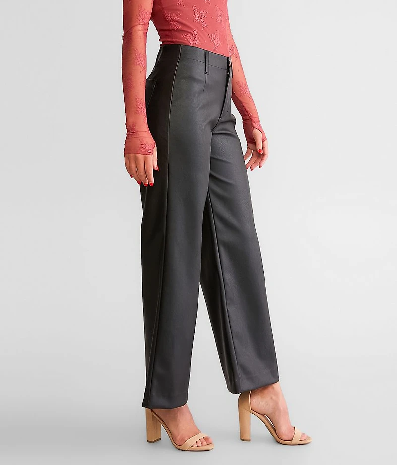 High Rise Cropped Wide Leg Pleather Pant