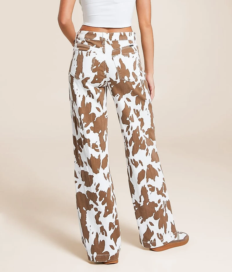 High Rise Wide Leg Cow Print Stretch Jean