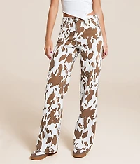 High Rise Wide Leg Cow Print Stretch Jean
