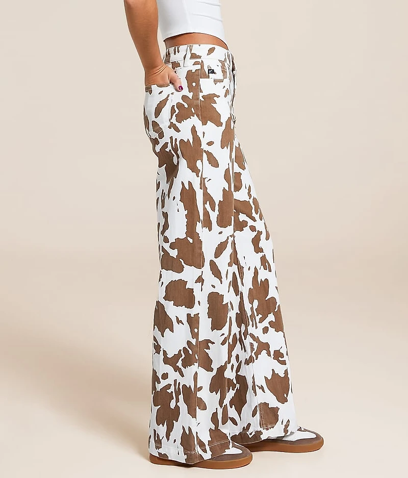 High Rise Wide Leg Cow Print Stretch Jean