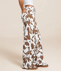 High Rise Wide Leg Cow Print Stretch Jean