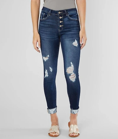Kan Can Mid-Rise Ankle Skinny Stretch Cuffed Jean