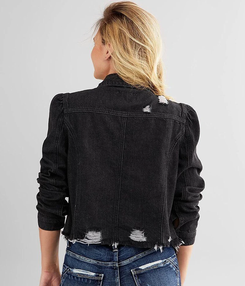 Puff Sleeve Cropped Denim Jacket