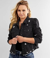 Puff Sleeve Cropped Denim Jacket