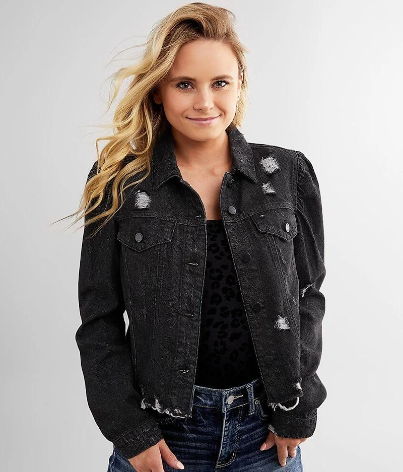 Puff Sleeve Cropped Denim Jacket