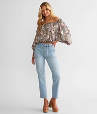 High Rise Cropped Straight Stretch Jean