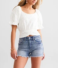 Rhinestone High Rise Stretch Short