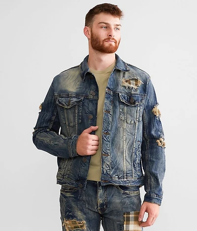 Rugged Plaid Denim Stretch Jacket