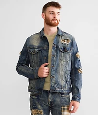 Rugged Plaid Denim Stretch Jacket