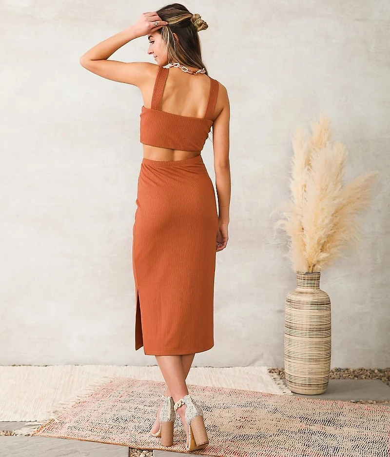 Ribbed Cut-Out Midi Dress