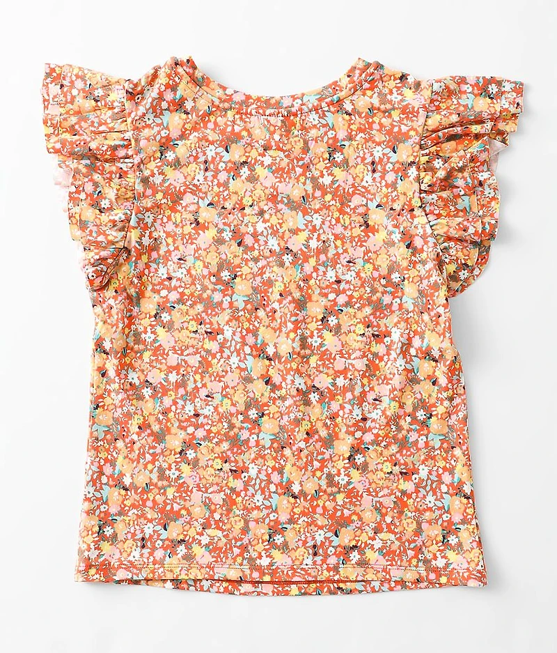 Girls - Floral Ruffle Sleeve Top