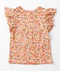 Girls - Floral Ruffle Sleeve Top