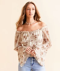 Floral Mesh Ruffle Top