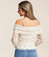 Flocked Floral Ruched Top