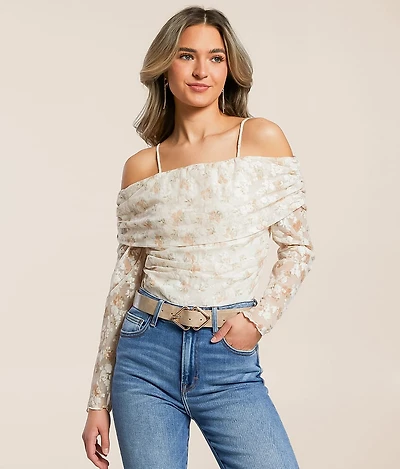 Flocked Floral Ruched Top