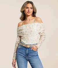 Flocked Floral Ruched Top