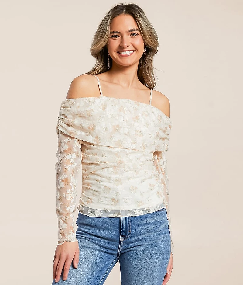 Flocked Floral Ruched Top