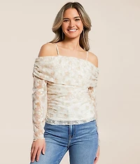 Flocked Floral Ruched Top