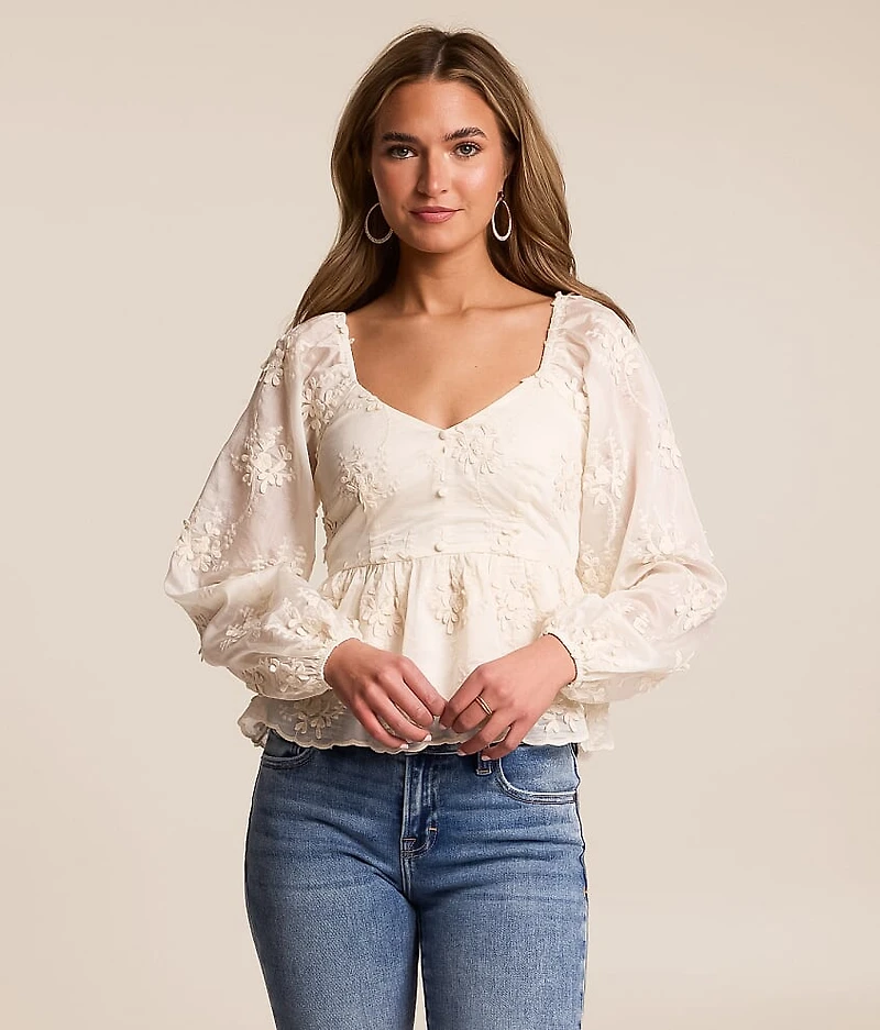 Floral Applique Peplum Top