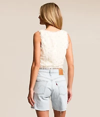 Embroidered Floral Chiffon Cropped Tank Top