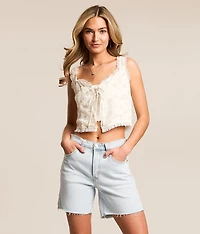 Embroidered Floral Chiffon Cropped Tank Top