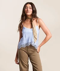 Satin Eyelash Lace Tank Top