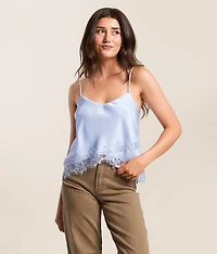 Satin Eyelash Lace Tank Top