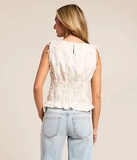 Textured Floral Peplum Tank Top