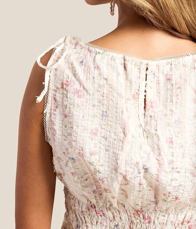Textured Floral Peplum Tank Top