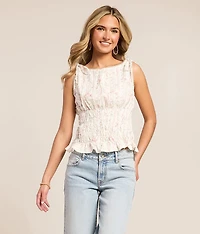 Textured Floral Peplum Tank Top