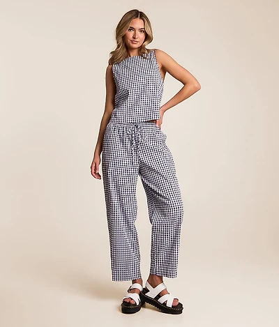 Gingham Taper Cropped Pant